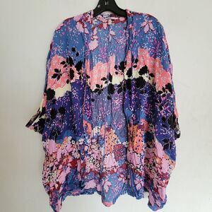 Victoria's Secret Blue Pink Floral Open Kimono PJ Sleep Gown Robe Sz XS / Small